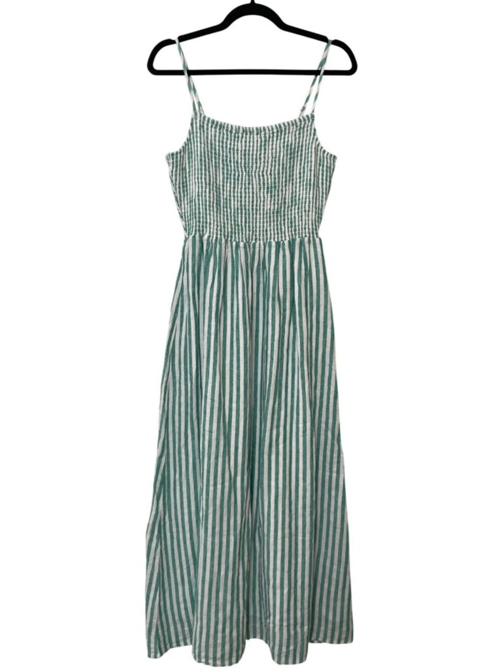 Z Supply Bayside Striped Linen Maxi Dress Adjustable Straps Green/White Sz S NEW